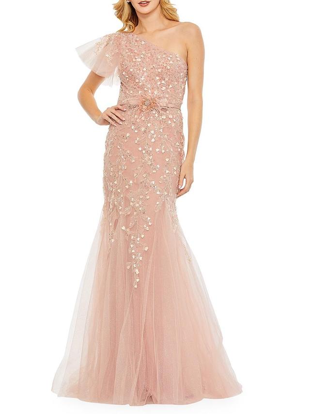 Womens Evening Embellished One-Shoulder Gown Product Image