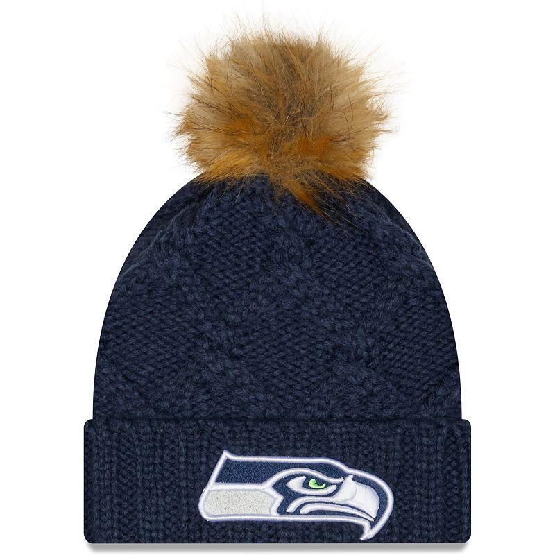 Womens College Navy Seattle Seahawks Luxe Cuffed Knit Hat with Pom Product Image