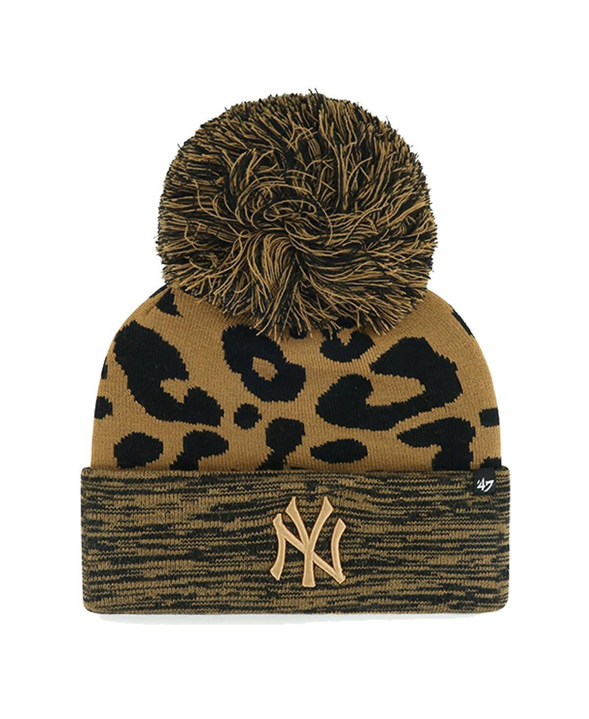 Womens 47 New York Yankees Leopard Rosette Cuffed Knit Hat with Pom Product Image