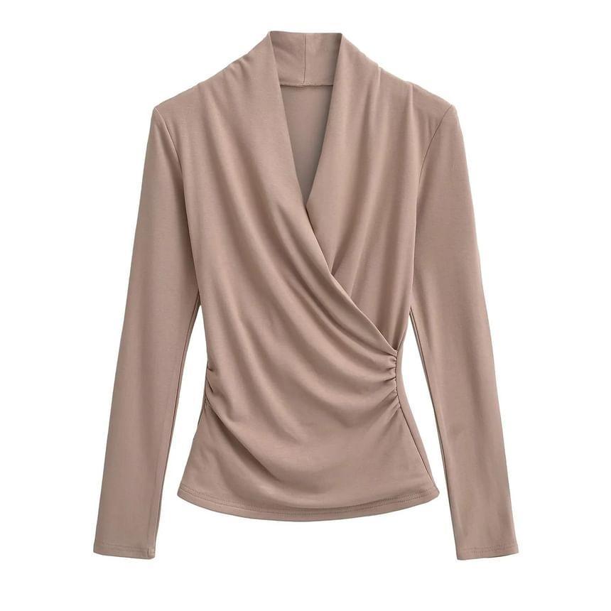 Long-Sleeve V-Neck Plain Top Product Image