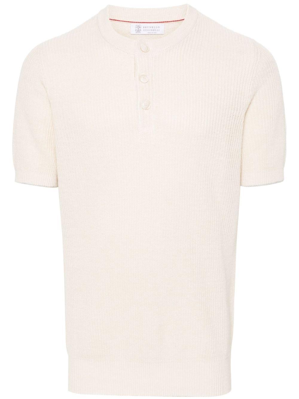 Short-sleeved Button-placket Jumper In Nude & Neutrals Product Image