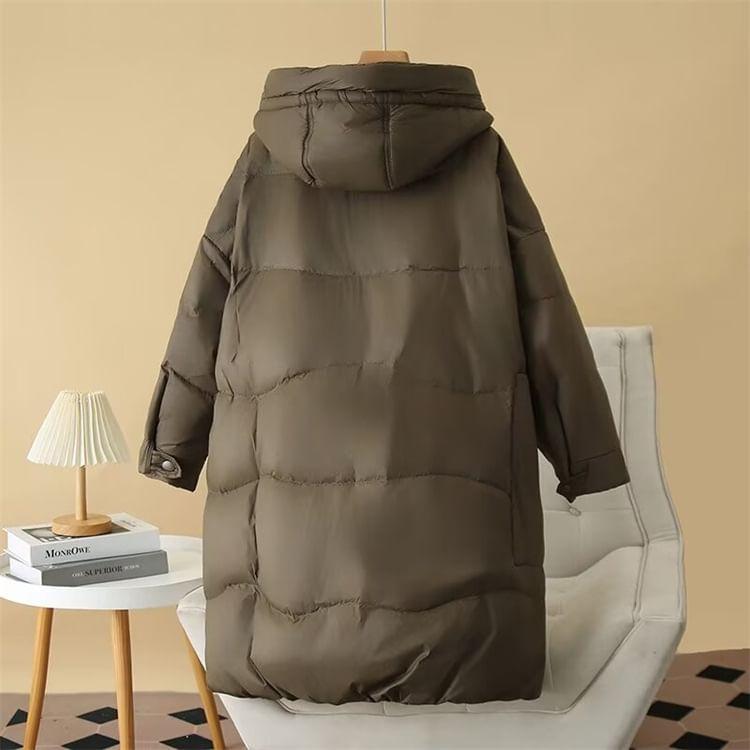 Plus Size Plain Hooded Padded Midi Zip Coat Product Image