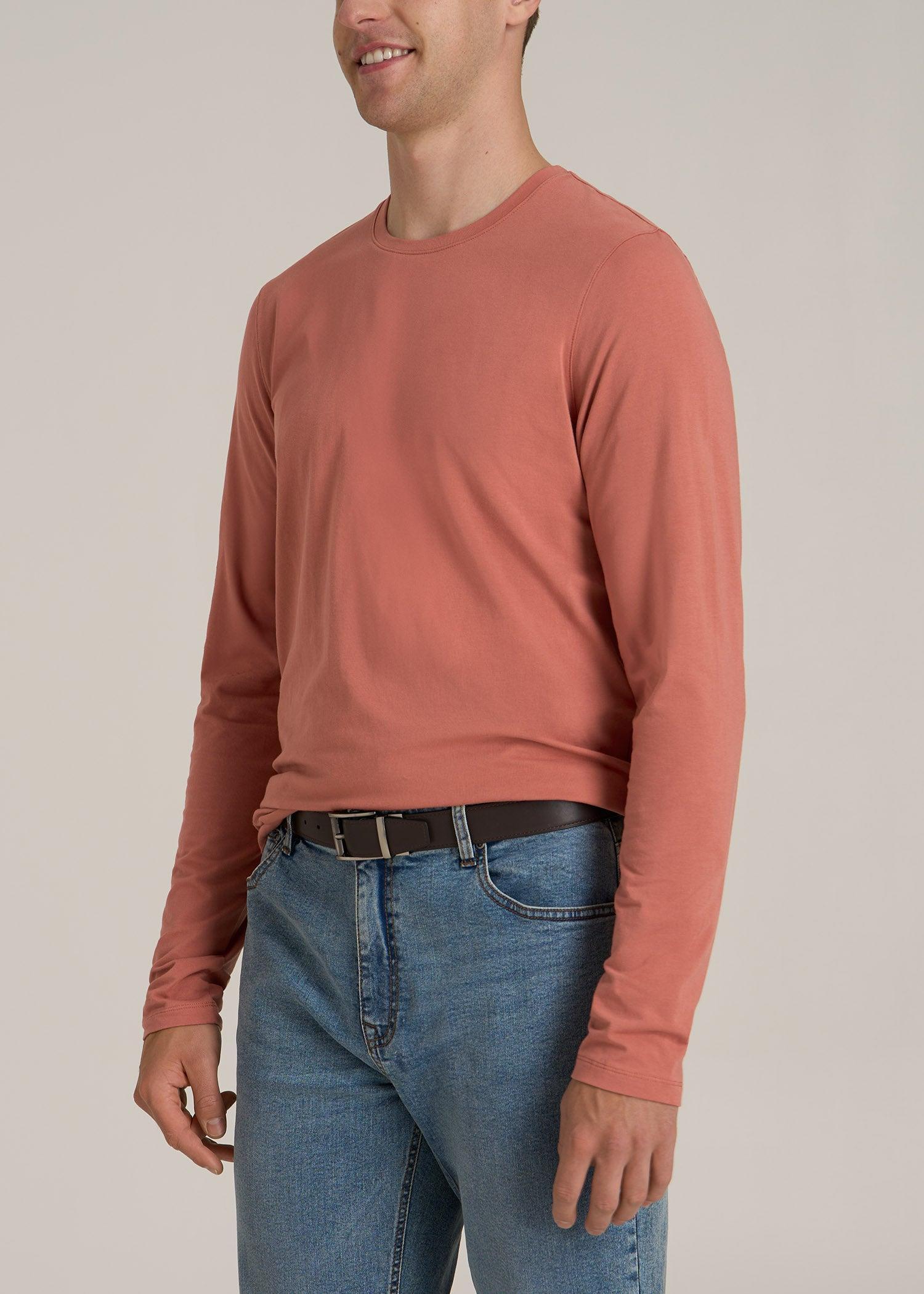 MODERN-FIT Stretch Cotton Long Sleeve Tall Men's Tee in Persimmon Product Image