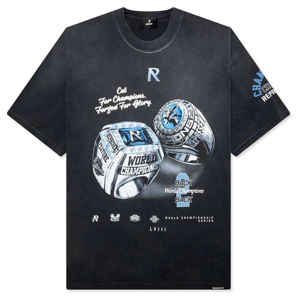 Feature x Represent Champion Rings T-Shirt - Stained Black Male Product Image