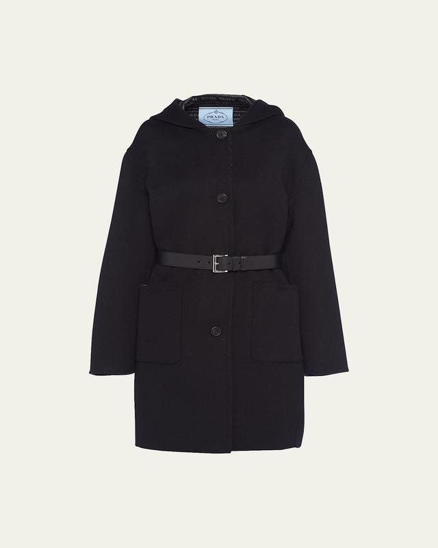 Hooded Double-Face Coat with Leather Belt Product Image