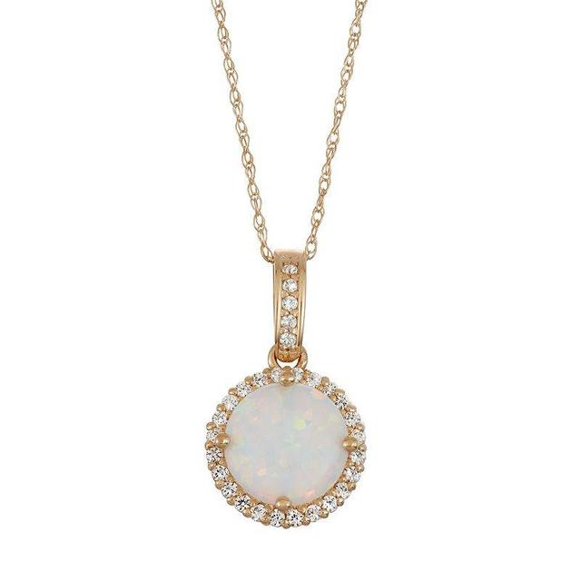 10k Gold Lab-Created Opal & White Sapphire Halo Pendant Necklace, Womens, Size: 18 Product Image