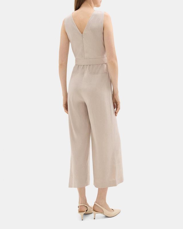 Cropped Sleeveless Jumpsuit in Stretch Linen-Blend Product Image