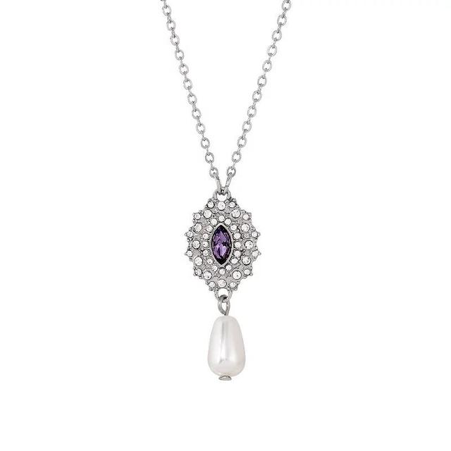 1928 Silver Tone Simulated Pearl Drop Necklace, Womens, Purple Product Image