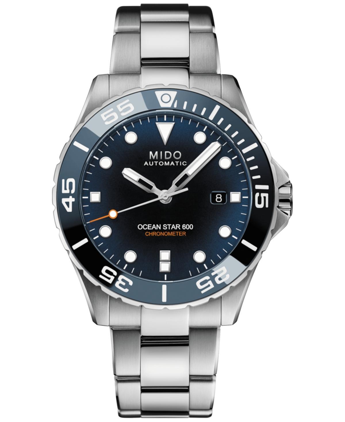 Mido Mens Swiss Automatic Ocean Star 600 Chronometer Stainless Steel Bracelet Watch 44mm - Blue Product Image