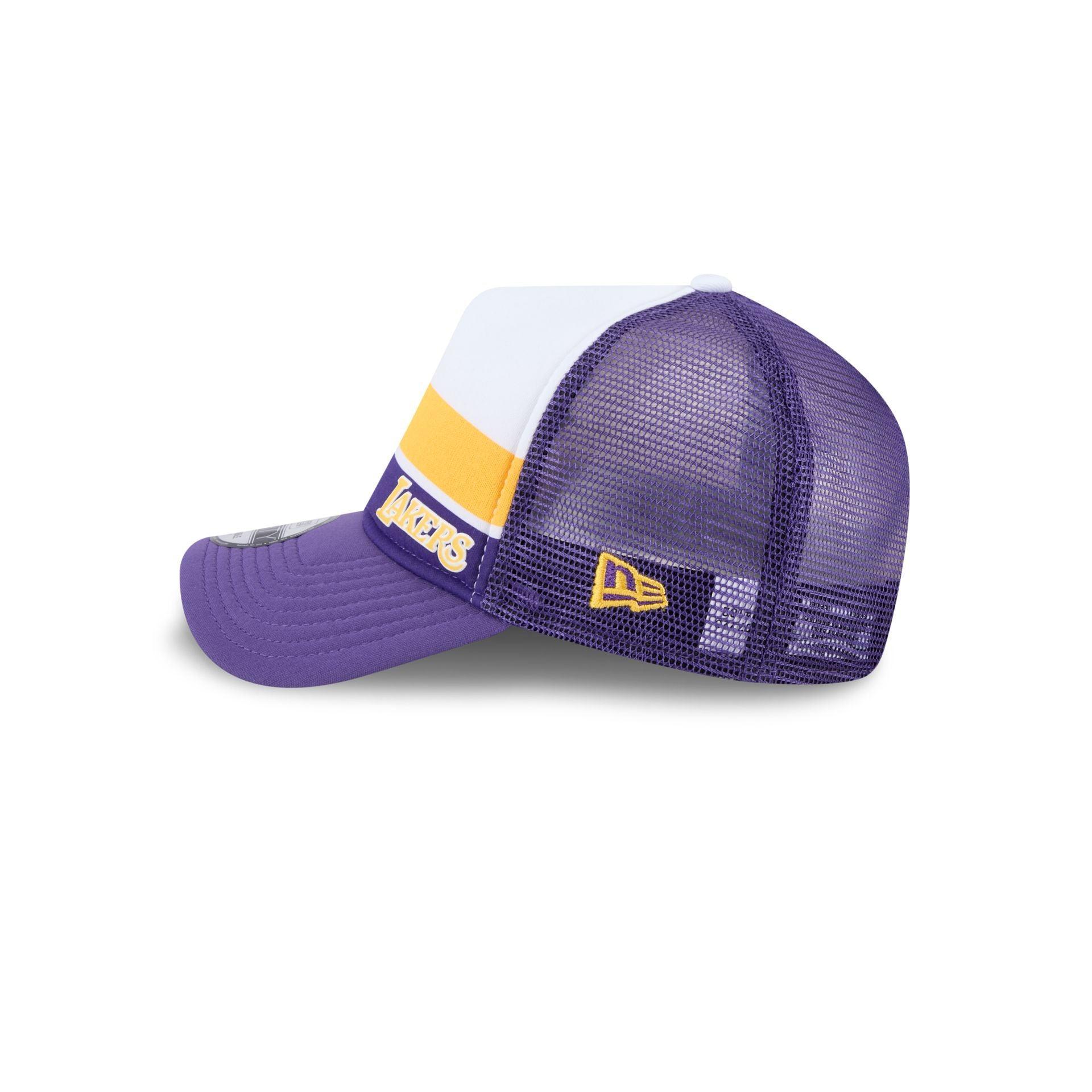 Los Angeles Lakers Color Block 9FORTY A-Frame Trucker Snapback Hat Male Product Image