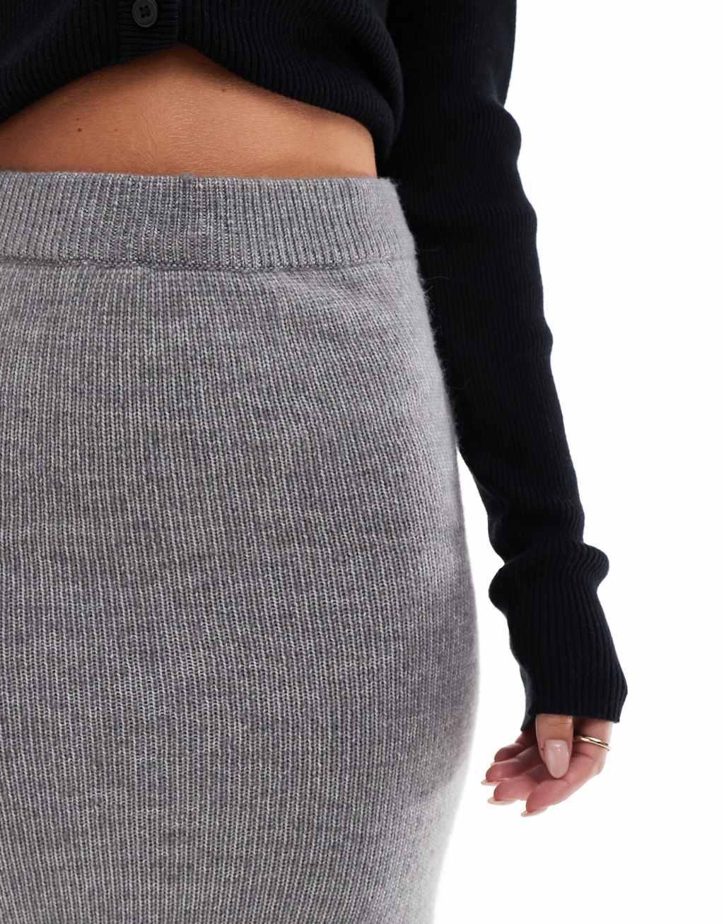 ASOS DESIGN Petite knitted midi skirt in gray Product Image