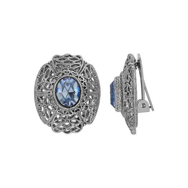 1928 Filigree Crystal Oval Clip-On Earrings, Womens, Blue Product Image