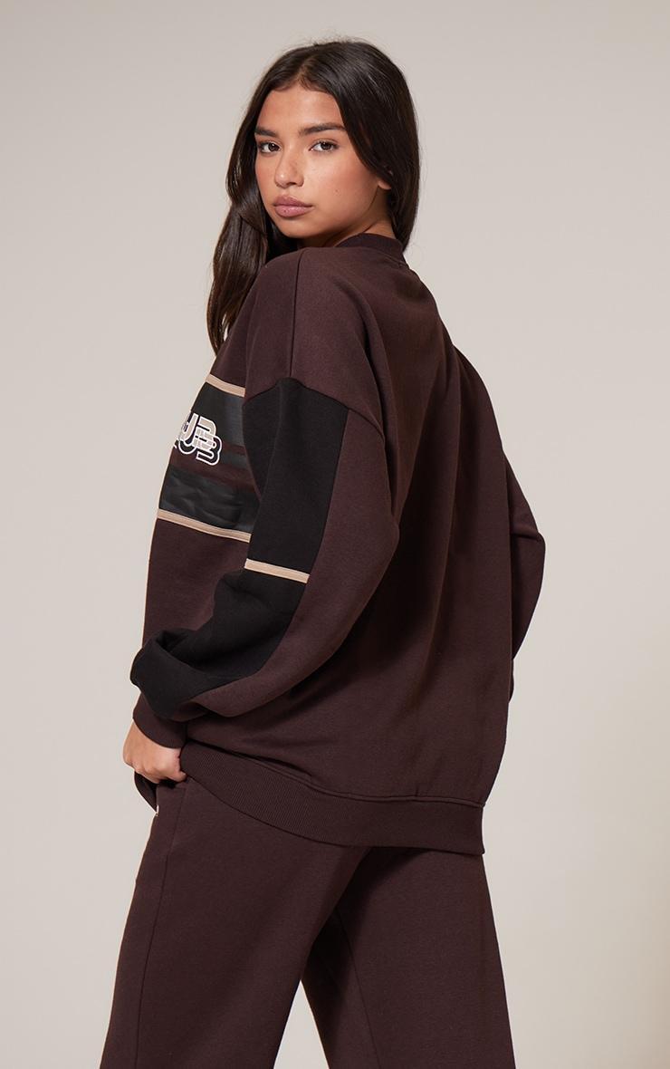 Dark Brown Print Embroidered Leisure Club Sweatshirt Product Image