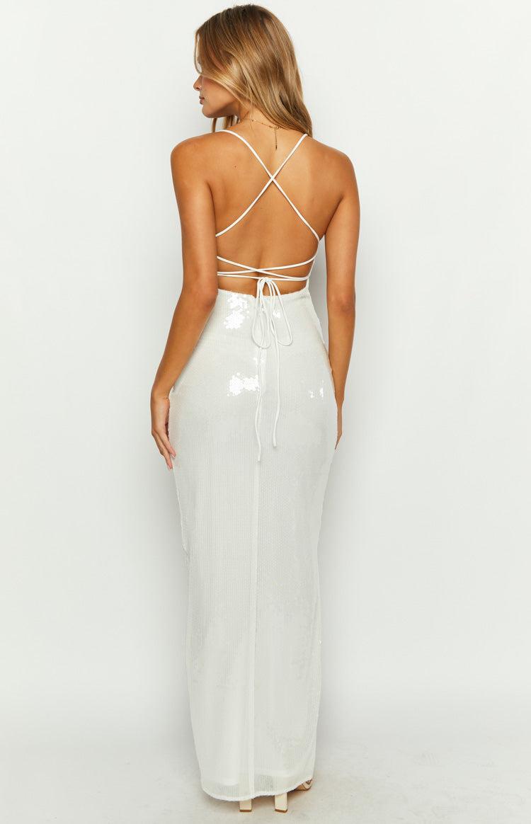 Manhattan White Sequin Slip Maxi Formal Dress Product Image