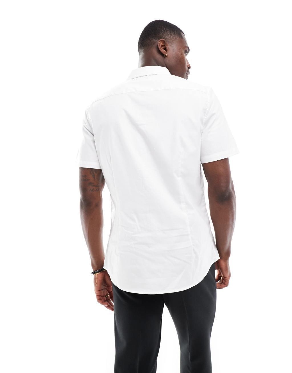 ASOS DESIGN easy iron slim shirt with cutaway collar in white Product Image