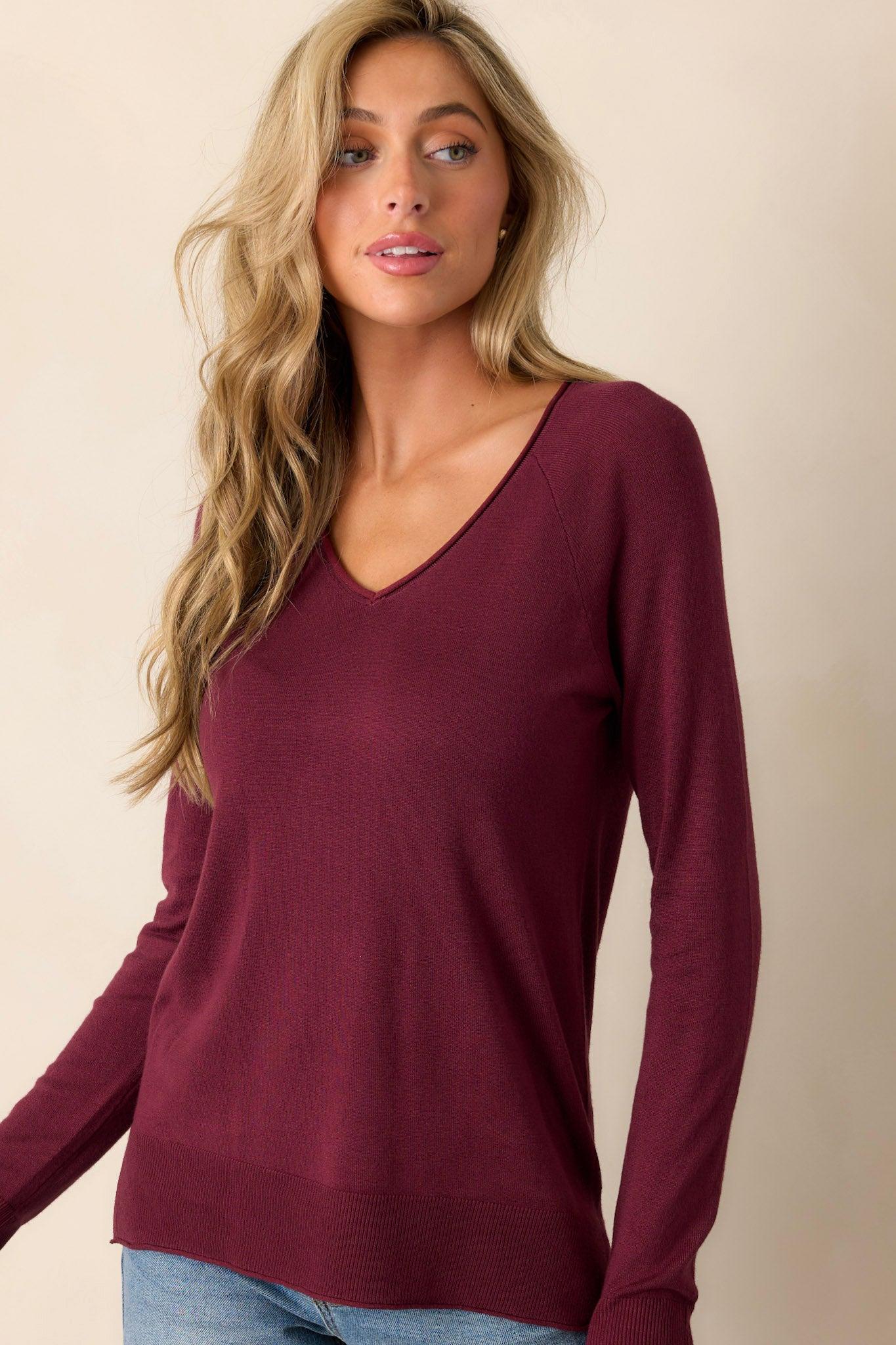 Traveling Far Wine Purple Knit Sweater Product Image