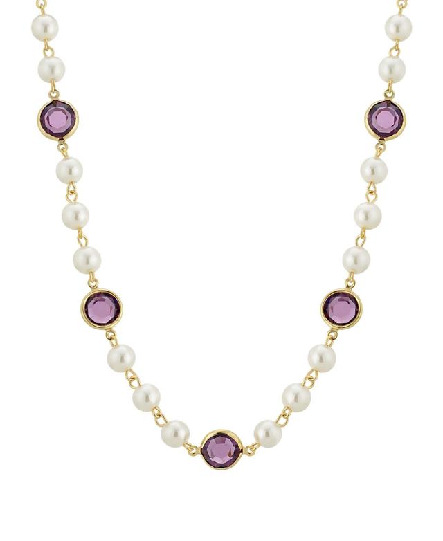 1928 Gold Tone Simulated Pearl & Crystal Strandage Necklace, Womens, Purple Product Image