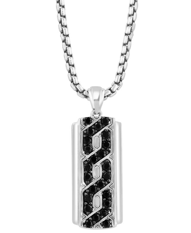 Effy Mens Black Spinel Dog Tag 22 Pendant Necklace (1-1/5 ct. t.w.) in Sterling Silver Product Image