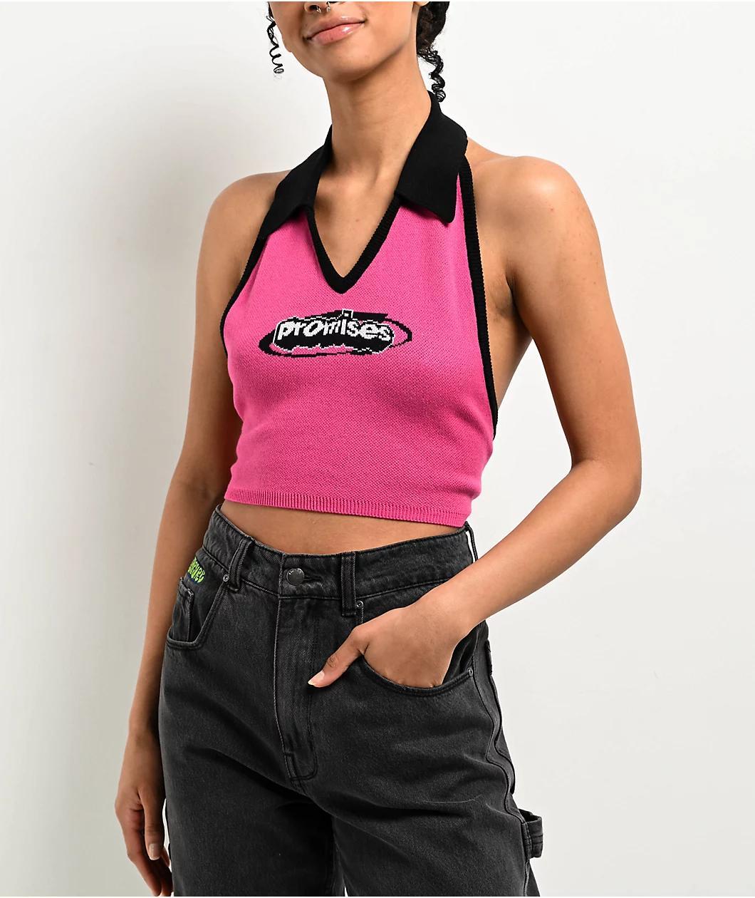 Broken Promises Who Cares Pink Knit Halter Top Product Image