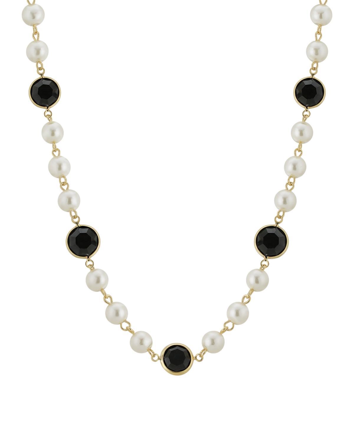 1928 Gold Tone Simulated Pearl & Crystal Strandage Necklace, Womens, Black Product Image