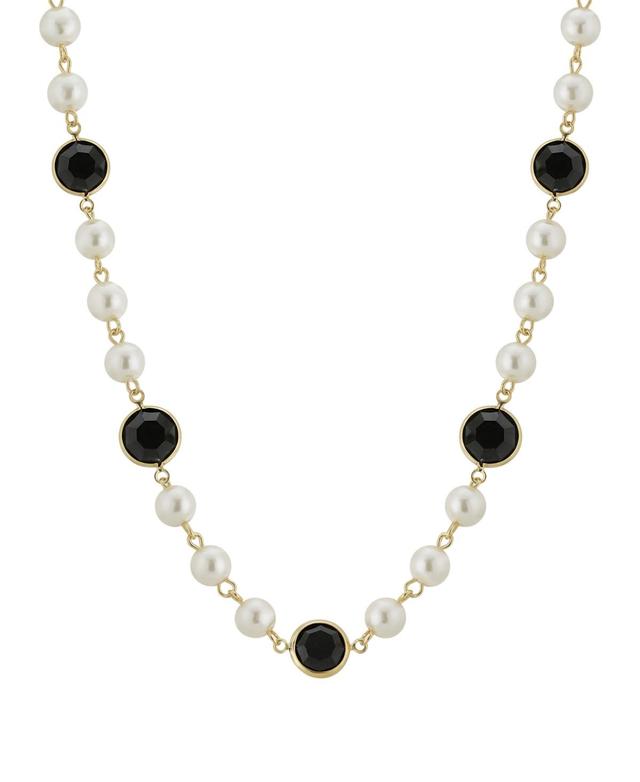 1928 Gold Tone Simulated Pearl & Crystal Strandage Necklace, Womens, Black Product Image