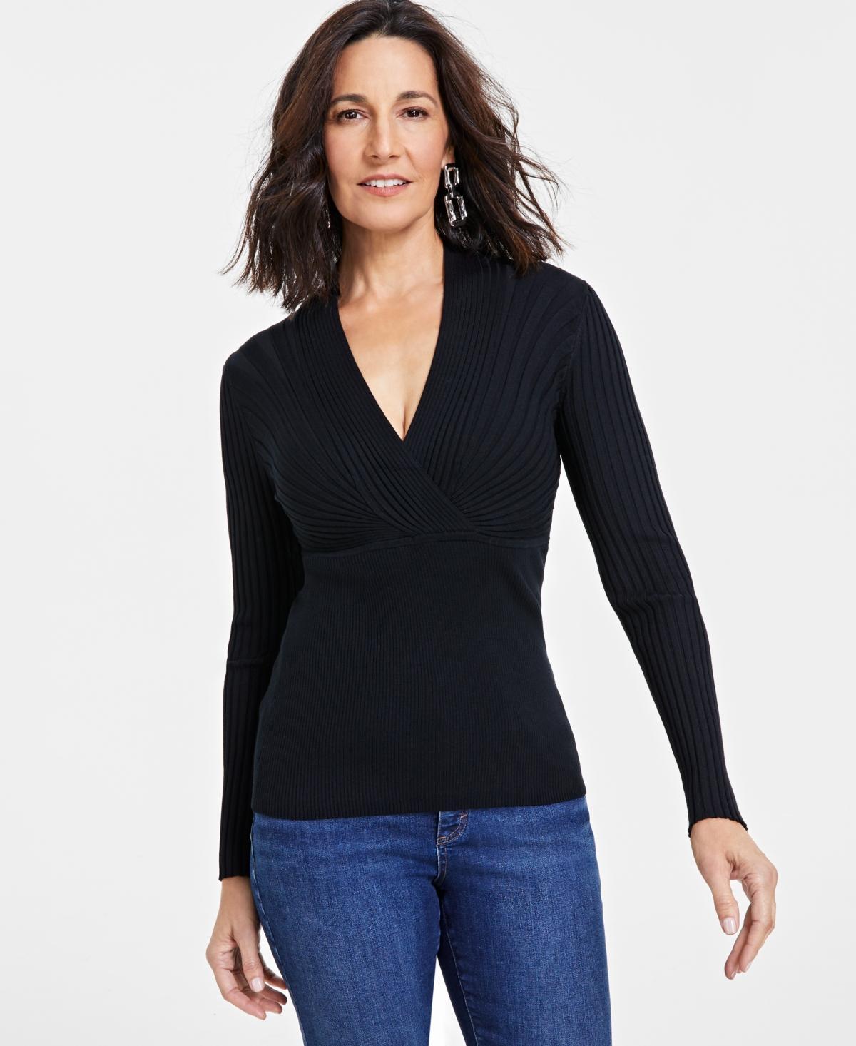 I.n.c. International Concepts Womens Ribbed Surplice Pullover Sweater, Created for Macys Product Image