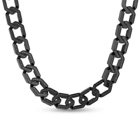 Men's 3-1/2 CT. T.w. Black Diamond Hexagon Link Chain Necklace in Stainless Steel with Black Ion Plate - 20" Product Image