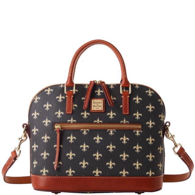 Dooney & Bourke Womens NFL Saints Domed Zip Coated Cotton Satchel Bag in Black Product Image