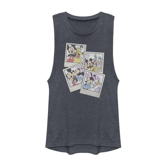 Disneys Mickey And Friends Juniors Group Shot Polaroids Muscle Graphic Tank Top, Girls Denim Grey Product Image