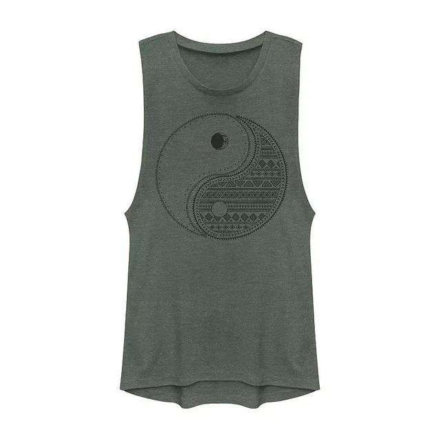 Juniors Yin Yang Geometric Sketch Muscle Tank Top, Girls Pine Grey Product Image