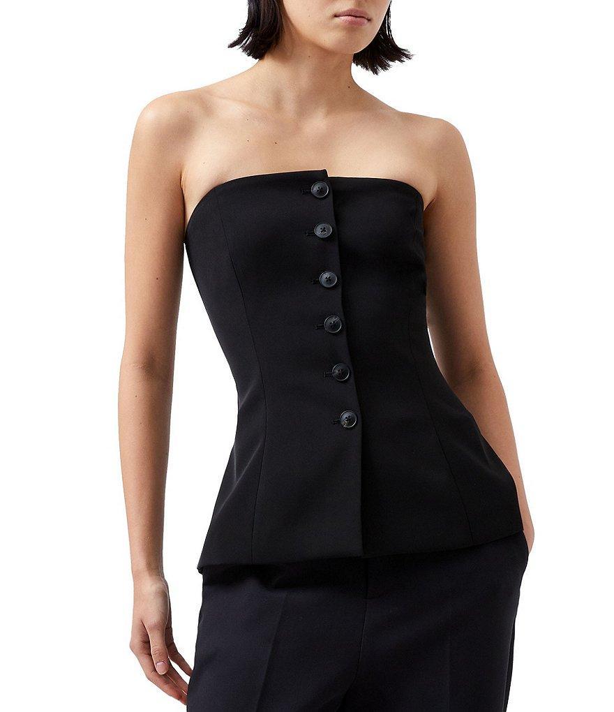 French Connection Harrie Suiting Strapless Neck Sleeveless Button Front Top Product Image