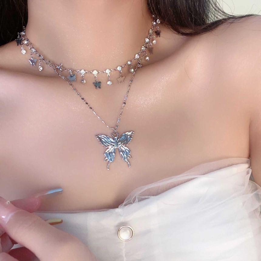 Butterfly Rhinestone Layered Necklace Product Image