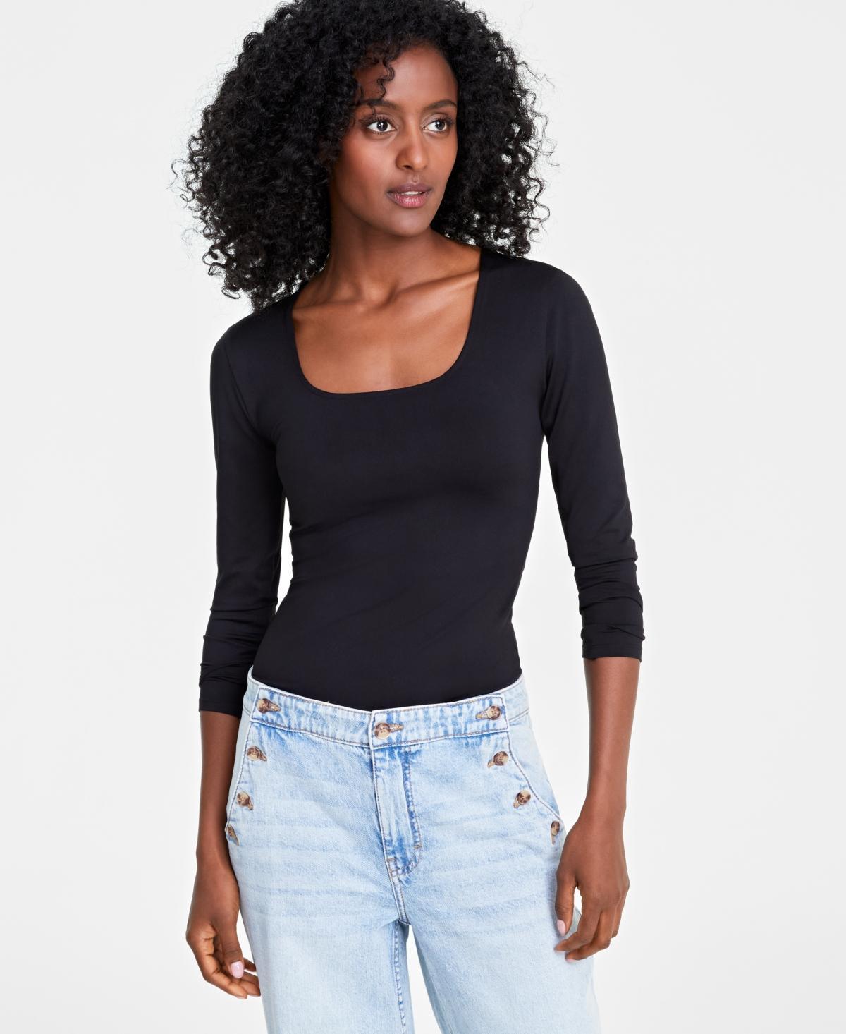 On 34th Womens Long-Sleeve Square-Neck Jersey Top, Created for Macys Product Image