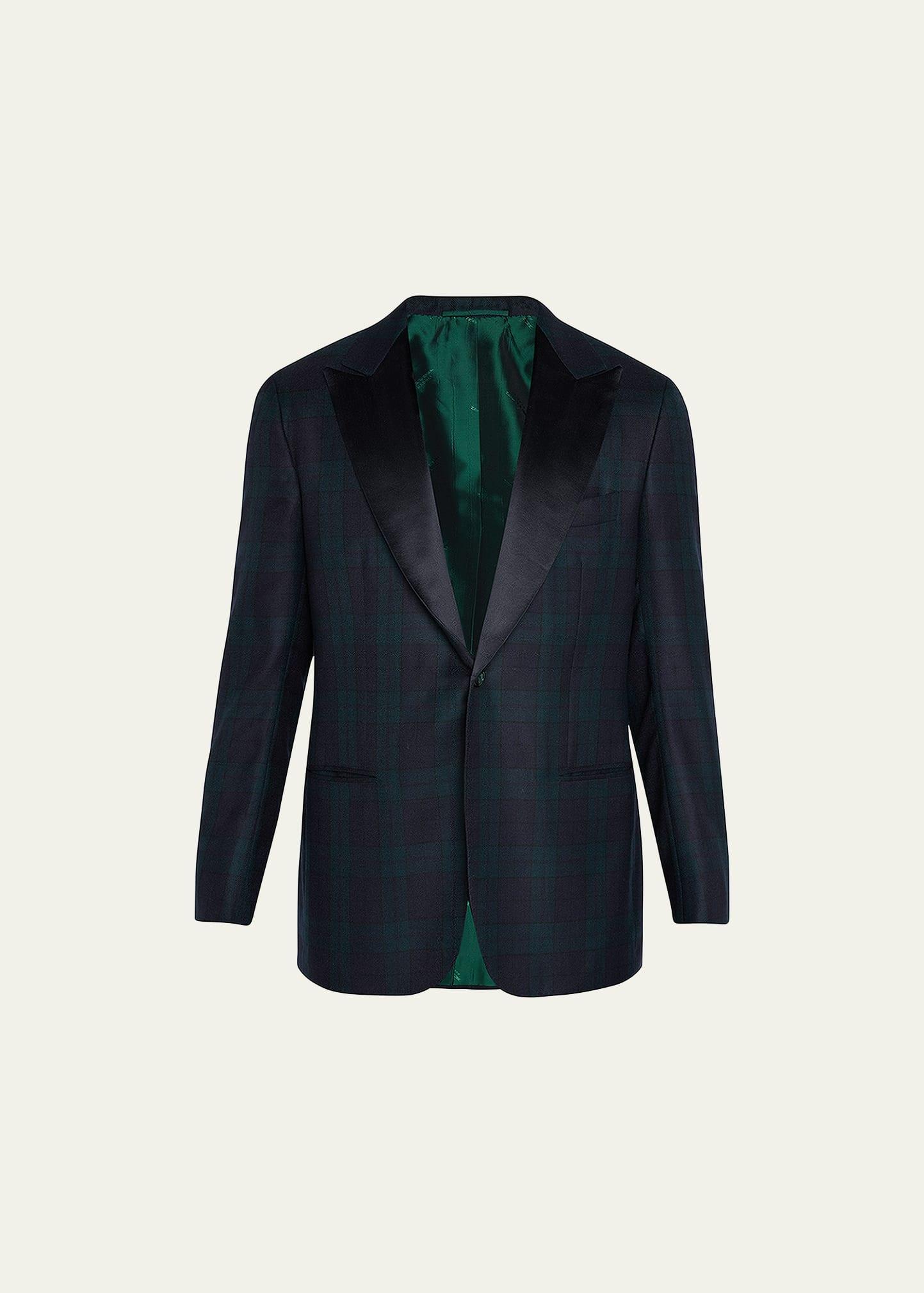 Mens Plaid Dinner Jacket w/ Satin Lapels Product Image