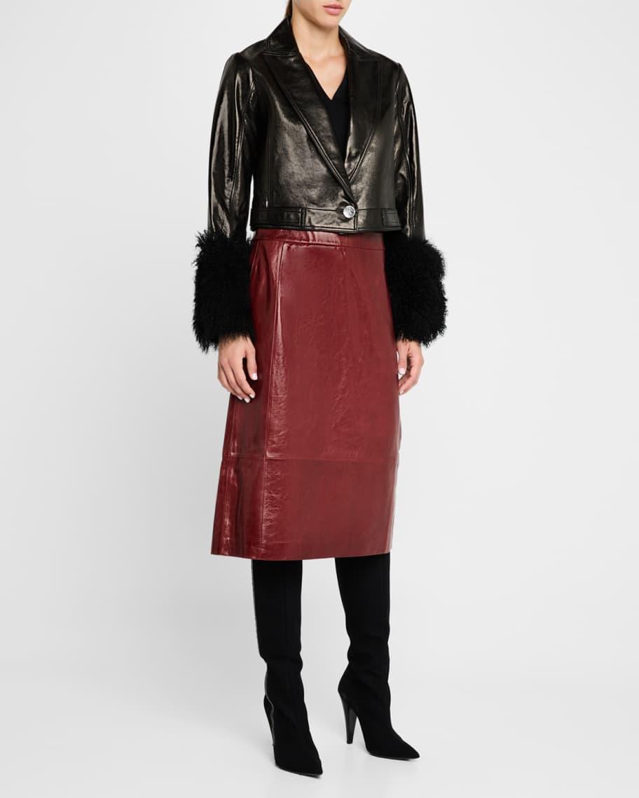 Kallie Cropped Shearling-Cuff Leather Jacket product image