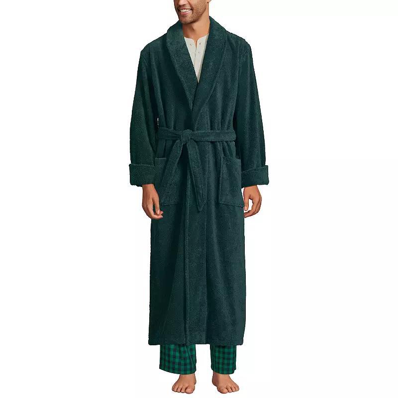 Mens Lands End Full-Length Turkish Terry Robe Deep Blue Product Image