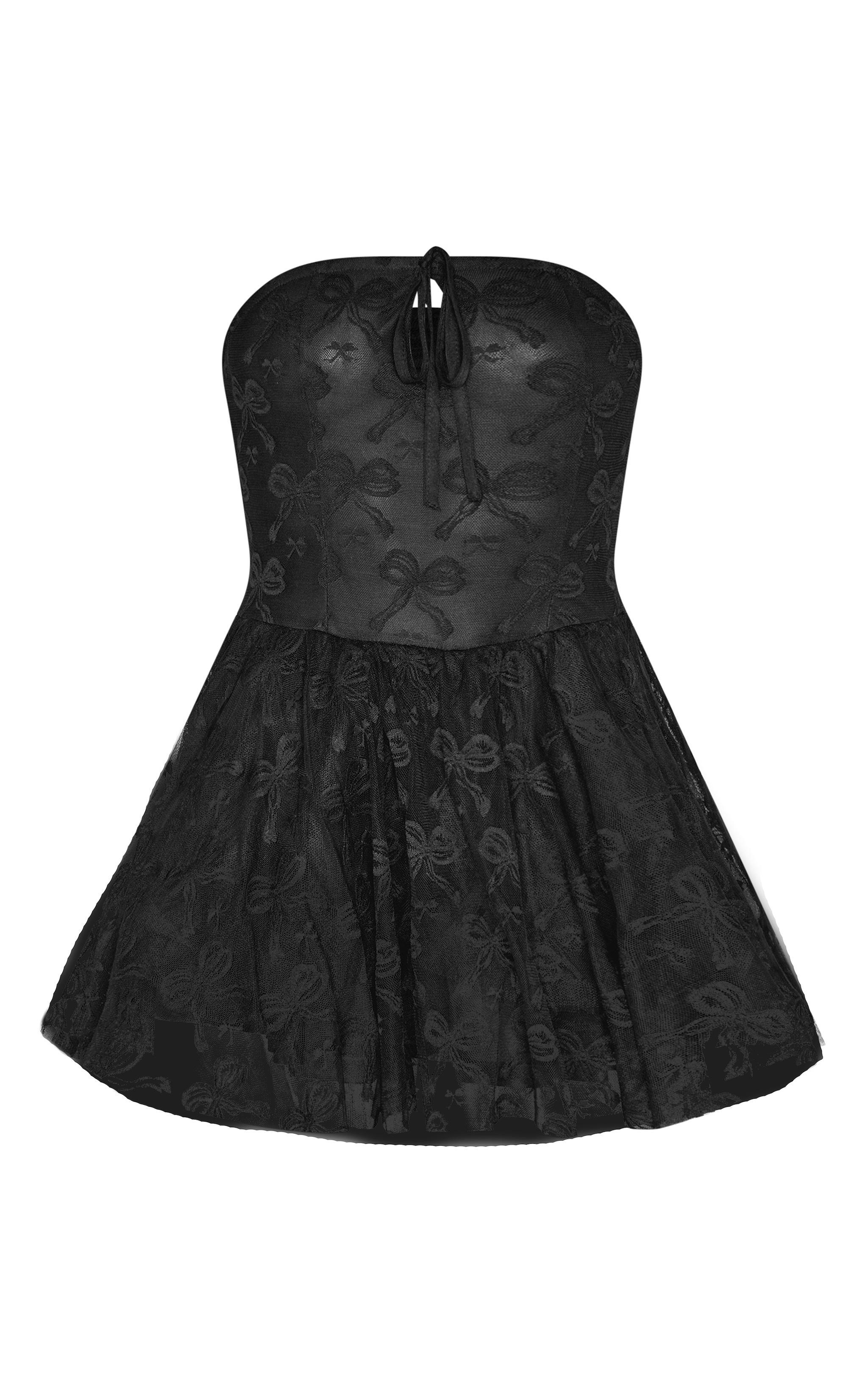 Black Bow Embroidered Lace Bandeau Romper Product Image