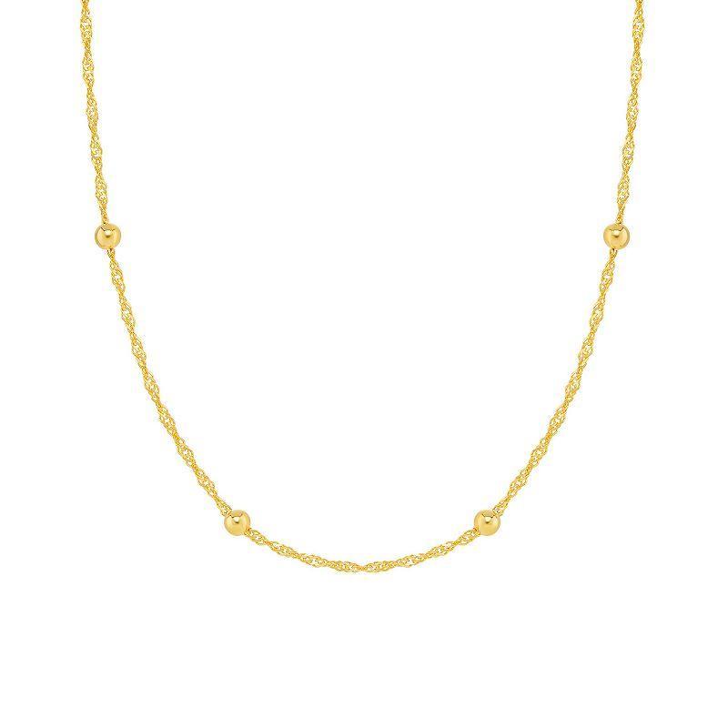 PRIMROSE 24k Gold Over Silver Station Bead Singapore Chain Necklace, Womens Yellow Product Image