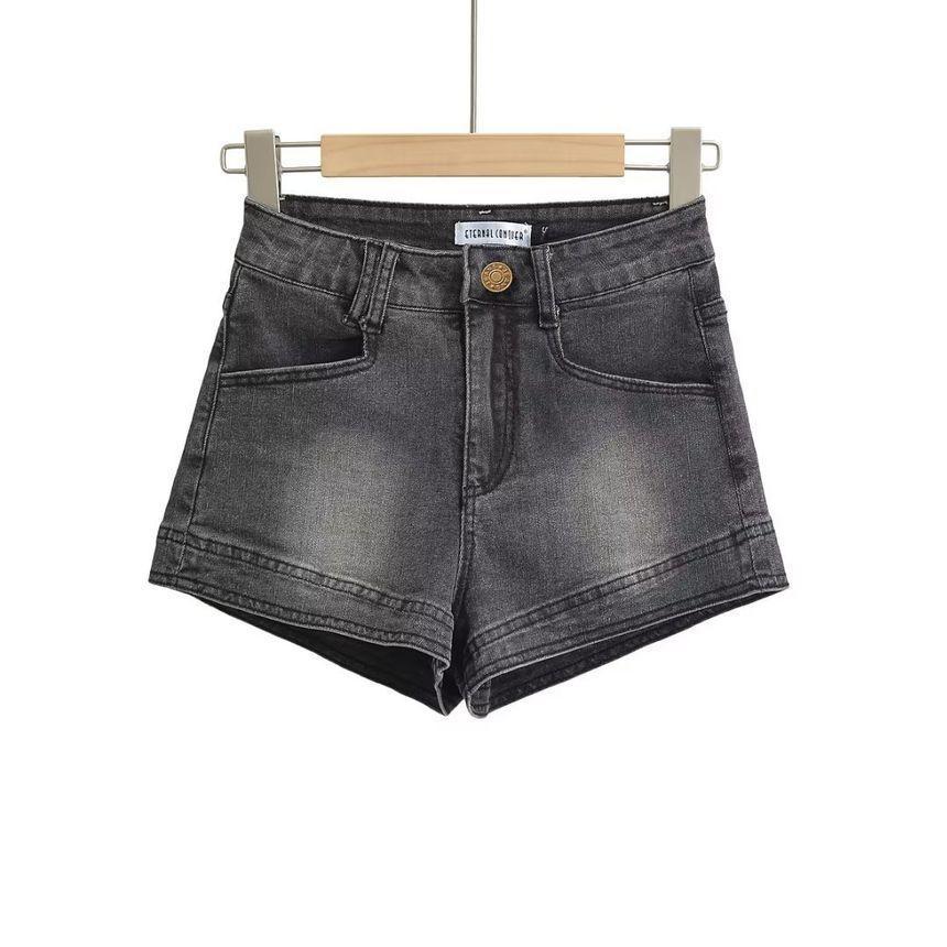 Mid Rise Washed Denim Shorts Product Image