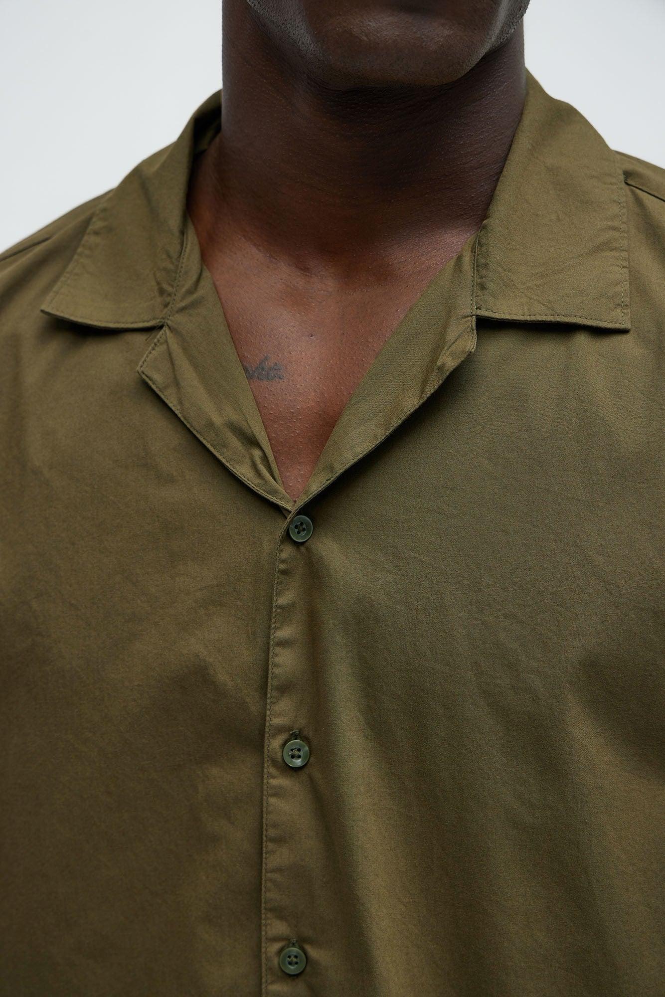 Ryland Relaxed Cotton Short Sleeve Cuban Shirt - Olive Product Image