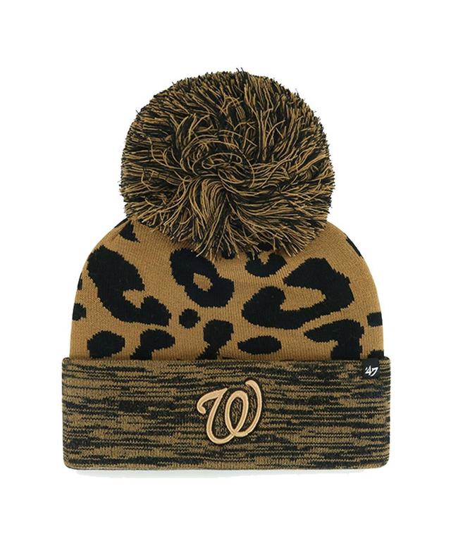 Womens 47 Brand Washington Nationals Leopard Rosette Cuffed Knit Hat with Pom Product Image