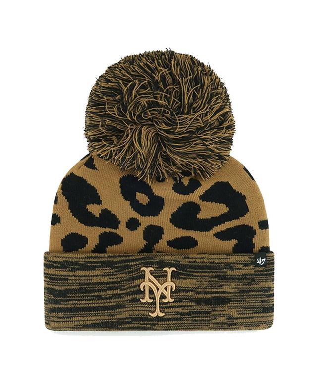 Womens 47 Brand New York Mets Leopard Rosette Cuffed Knit Hat with Pom Product Image