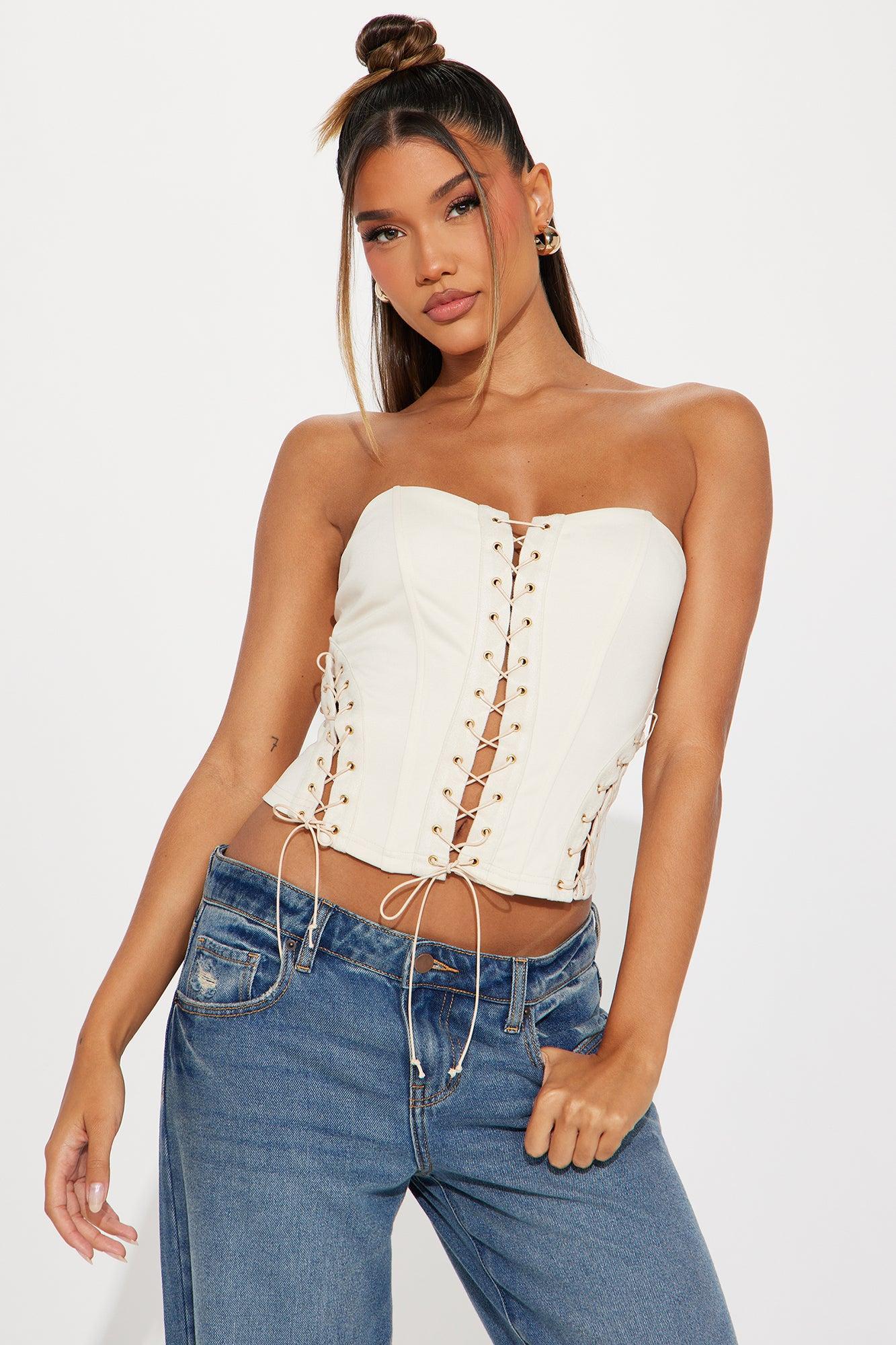 Hot For Me Lace Up Corset Top - Beige Product Image