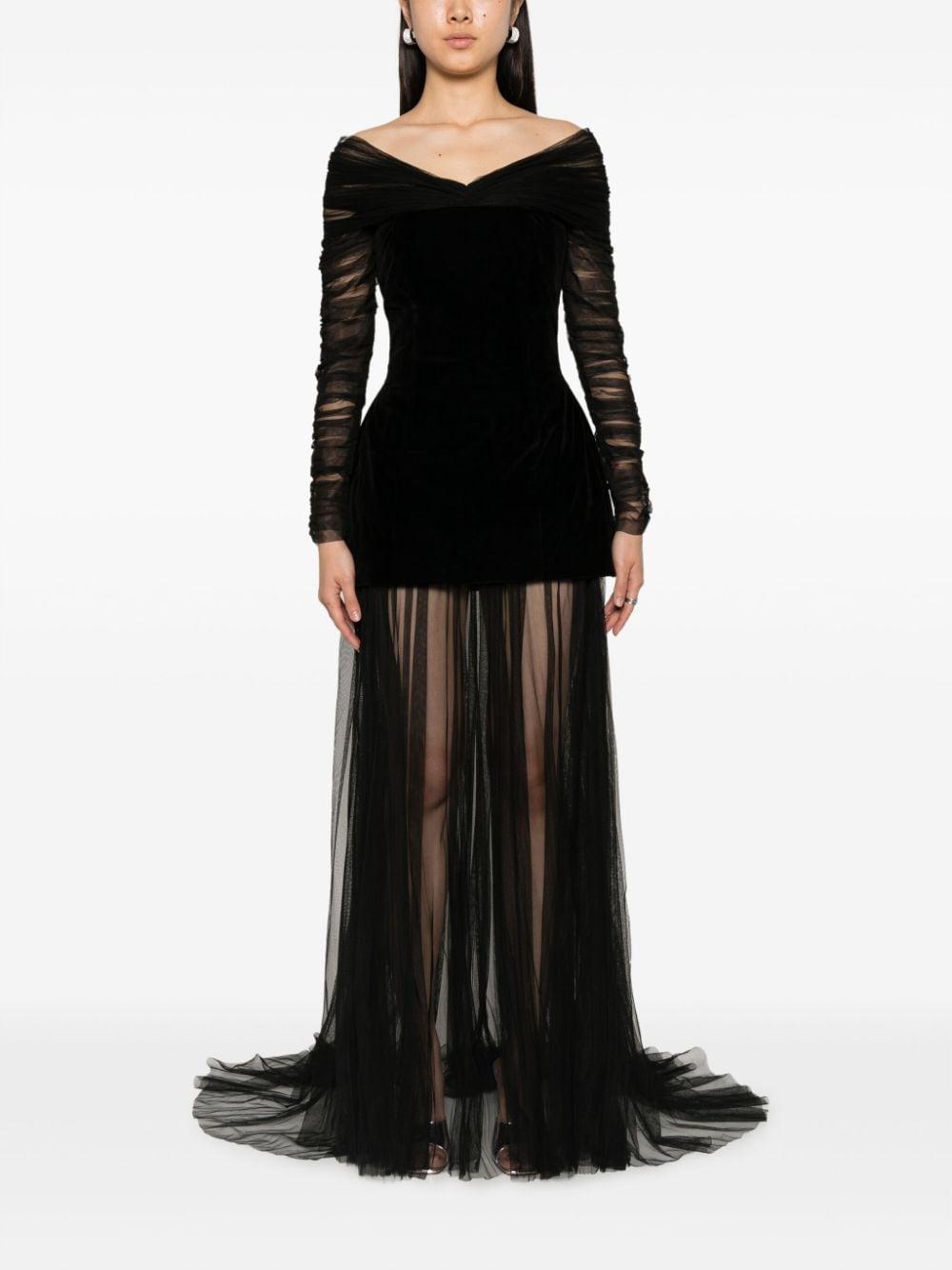 sheer-overlay off-shoulder gown Product Image