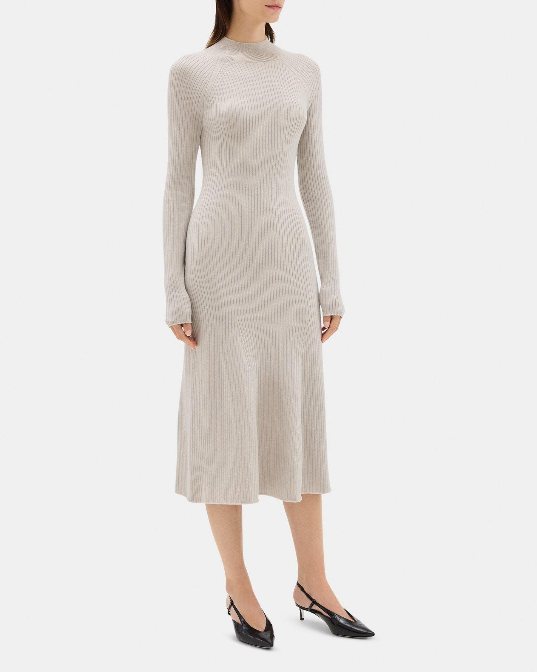 Long-Sleeve Flare Dress in Fine Merino Wool Product Image