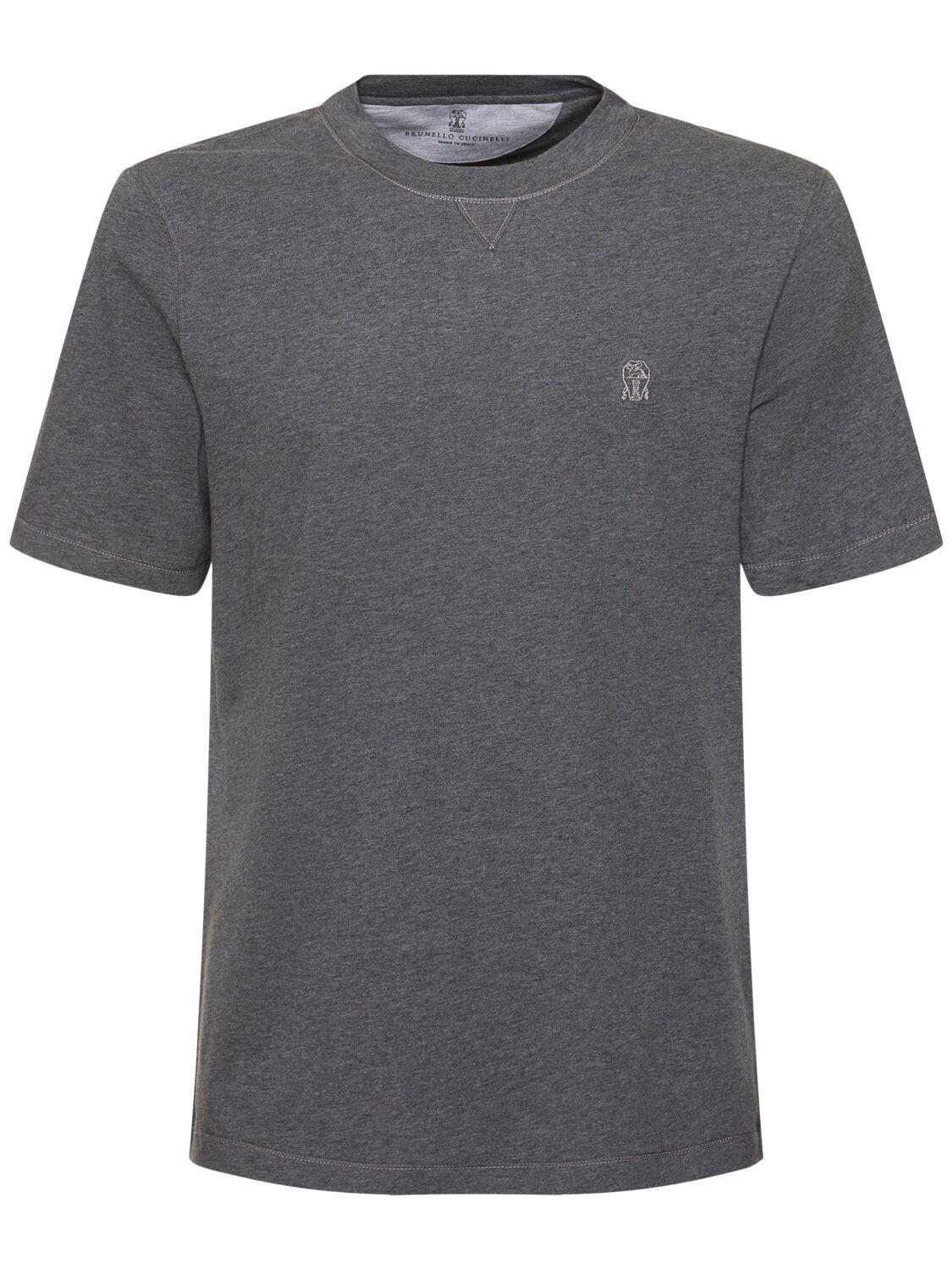 BRUNELLO CUCINELLI Cotton Logo T-shirt In Grey Product Image