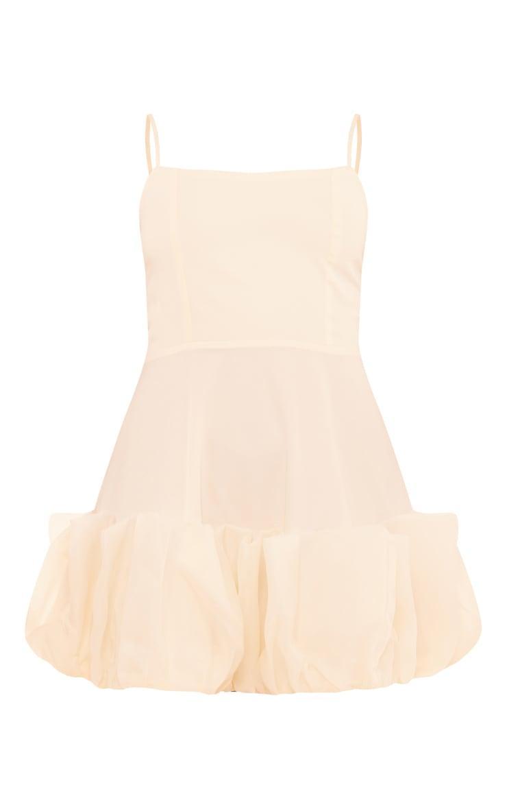 Cream Strappy Frill Hem Bodycon Dress Product Image