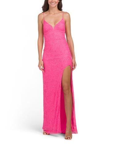 Shimmer V-neck Gown With Slit for Women Product Image