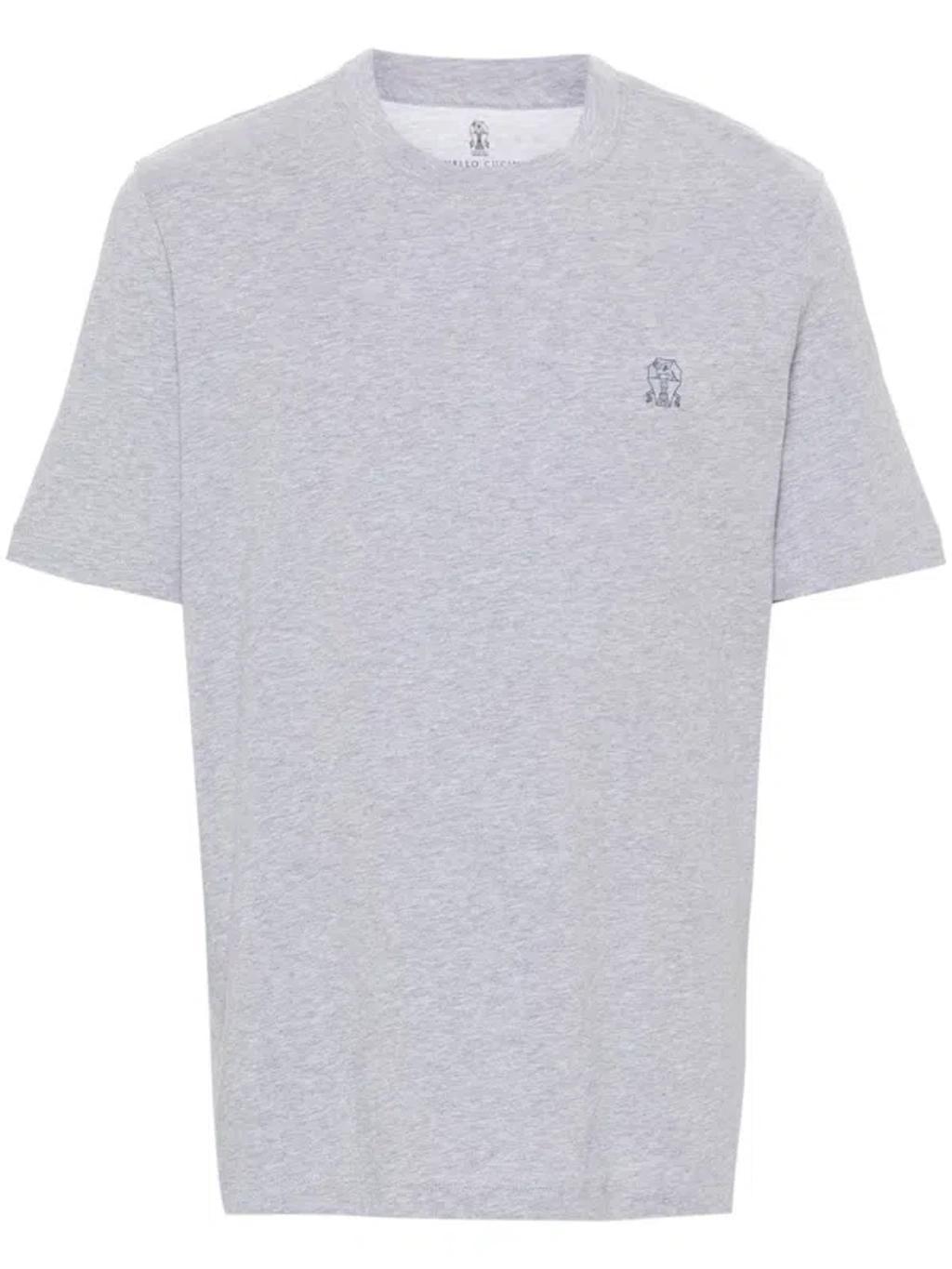 BRUNELLO CUCINELLI Men's Logo Cotton T-shirt In Grey Product Image