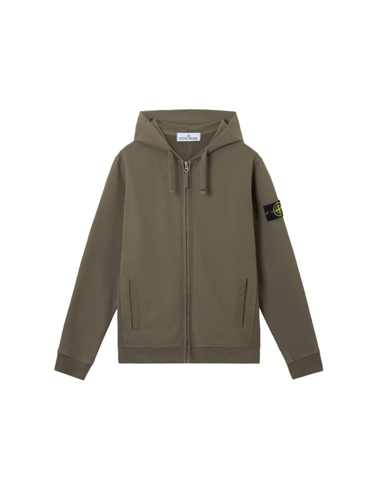 STONE ISLAND Mud Organic Cotton Full Zip Hoodie In Brown Product Image